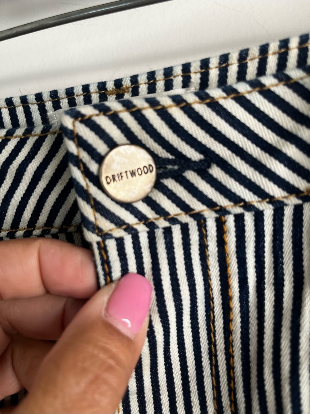DRIFTWOOD Navy White Striped Floral Carpenter Pants 27 Embroidered Boho Railroad - Picture 2 of 16